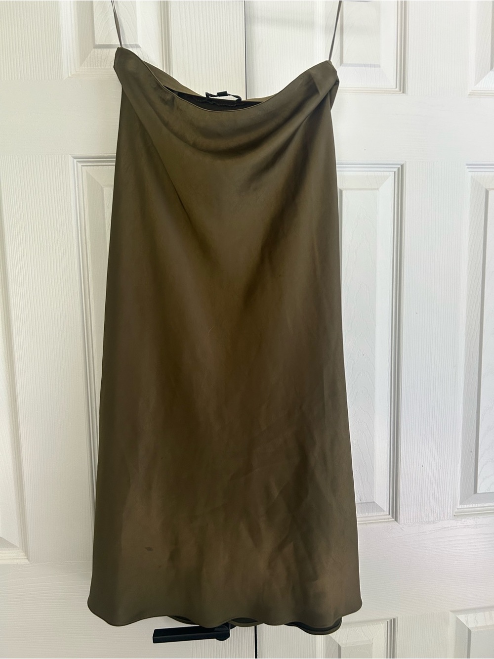 Lucy Paris Olive Satin Midi Slip Skirt